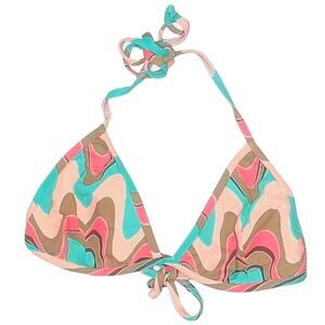 Gottex Silver Bikini Top Pink Brown Teal Printed Triangle Tie Women's 12‎ Swim